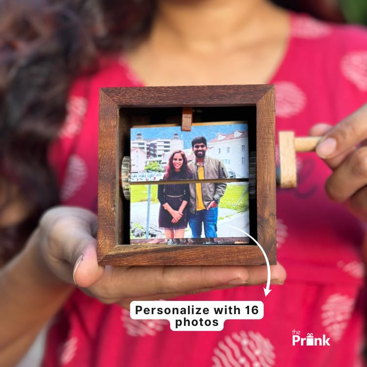 Image of Store LED Photo Flip Box | Personalized Photo Flipbox Couple Gift | Valentine Gift for Girlfriend Wife Husband | Anniversary Birthday Wedding Gift | Handcrafted Wooden Mechanical Photo Box