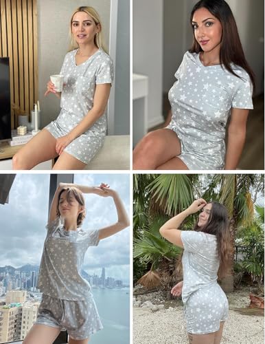 Image of Ekouaer Womens Pajama Sets Short Sleeve Pajamas for Women Sets Soft Lounge Sets Casual V Neck Sleepwear PJS