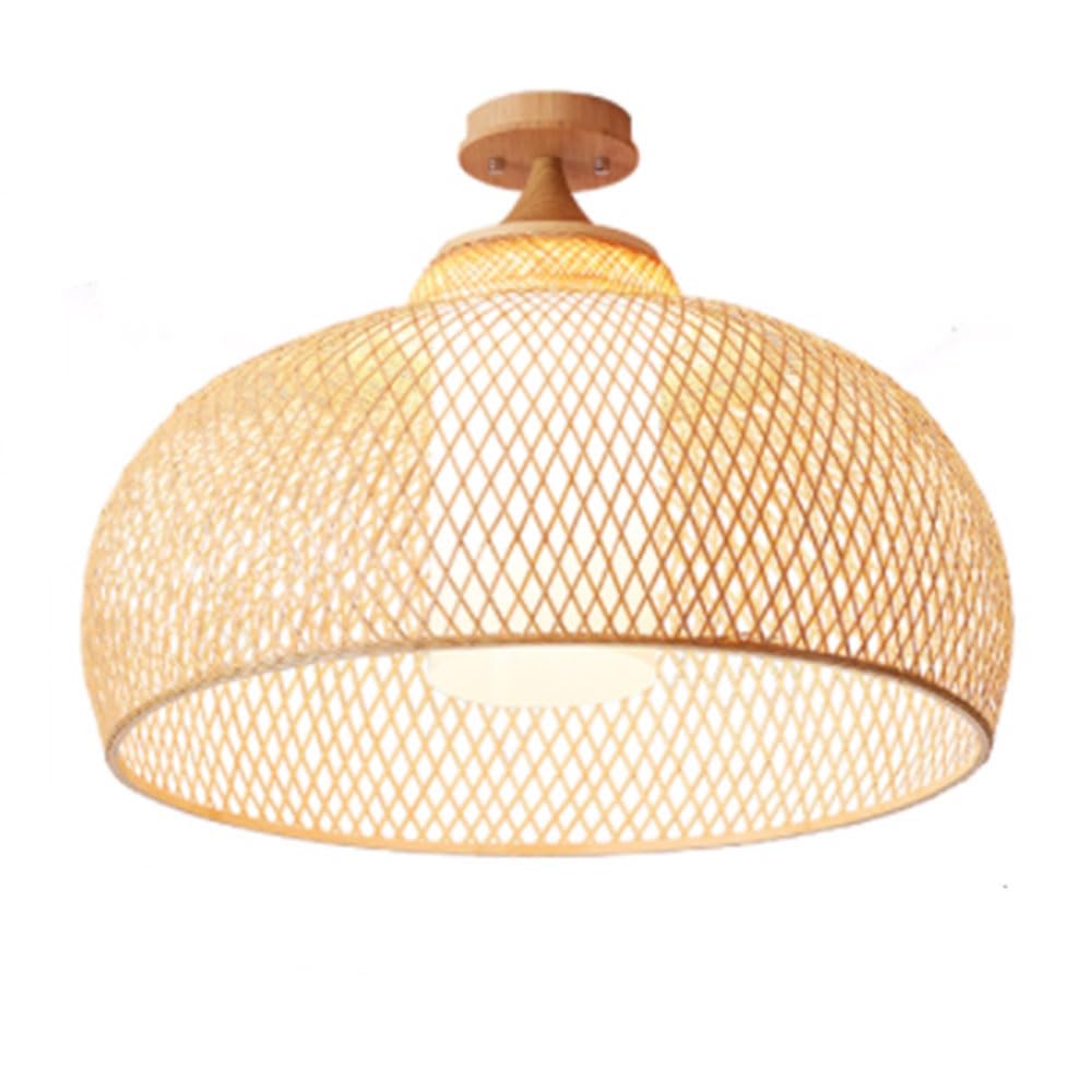 OZBMA 55cm Farmhouse Ceiling Light Boho Fixtures Lamp Bamboo Decoration Semi Flush Mount LED Chandeliers Lighting for Living Room Kitchen Hallway Entryway