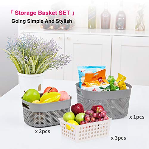 AREYZIN 6-Pack Plastic Small Storage Baskets Pantry Organization and Storage Bins for Bathroom Kitchen Office Kid Play Area - Thumbnail 2
