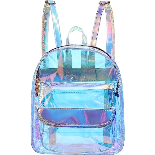 TENDYCOCO Laser Backpack Multi-Color Clear Backpack Purse for Women Spacious and Lightweight Holographic Daypack for School Travel and Festivals