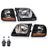 PIT66 Headlight Assembly Halogen Compatible with Ford F150 1998 1999 2000 2001 2002 2003/2004 F150 Heritage/Fit 1997-2002 Expedition/Fit 1998-1999 F250 w/Bulbs Clear Lens Headlamp Replacement