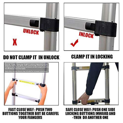 16.5FT Telescopic Folding Ladder Extension Aluminum 2.5M+2.5M A-Frame 5M Straight Ladder Telescoping Portable Foldable Anti-Slip Steps Multi-Purpose With Support Bar EN131 Safe Standard MAX Load 330LB