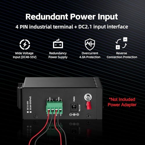 Image of MokerLink 8 Port PoE Industrial Din Rail Switch, 8 PoE+ IEEE802.3af /at, 10 /100Mbps Fast Ethernet, Extend 250M, DIN-Rail & Wall Mount Included