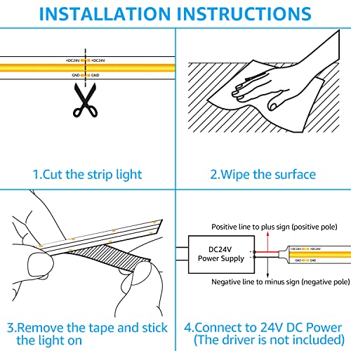 Image of TORCHSTAR COB LED Strip Lights, 16.4 ft Cuttable Tape Bendable Light, 504LEDs /M, 5400lm Flexible Ambience Rope Lighting, 4000K Cool White, for Cabinet, Bookcase, Counter, Bedroom
