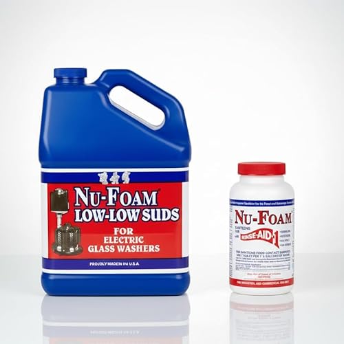 Nu-Foam Low-Low Suds Glass Washer Detergent and Sanitizing Tablets Bundle for Commercial Bar Glassware, Streak-Free