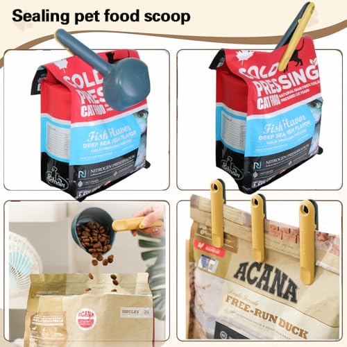 Image of Dog Food Scoop with Clip for Sealing - 1 Cup Measuring Scoop, Durable Melamine Pet Food Scooper, Long Handle for Easy Scooping, Dishwasher Safe (Blue)