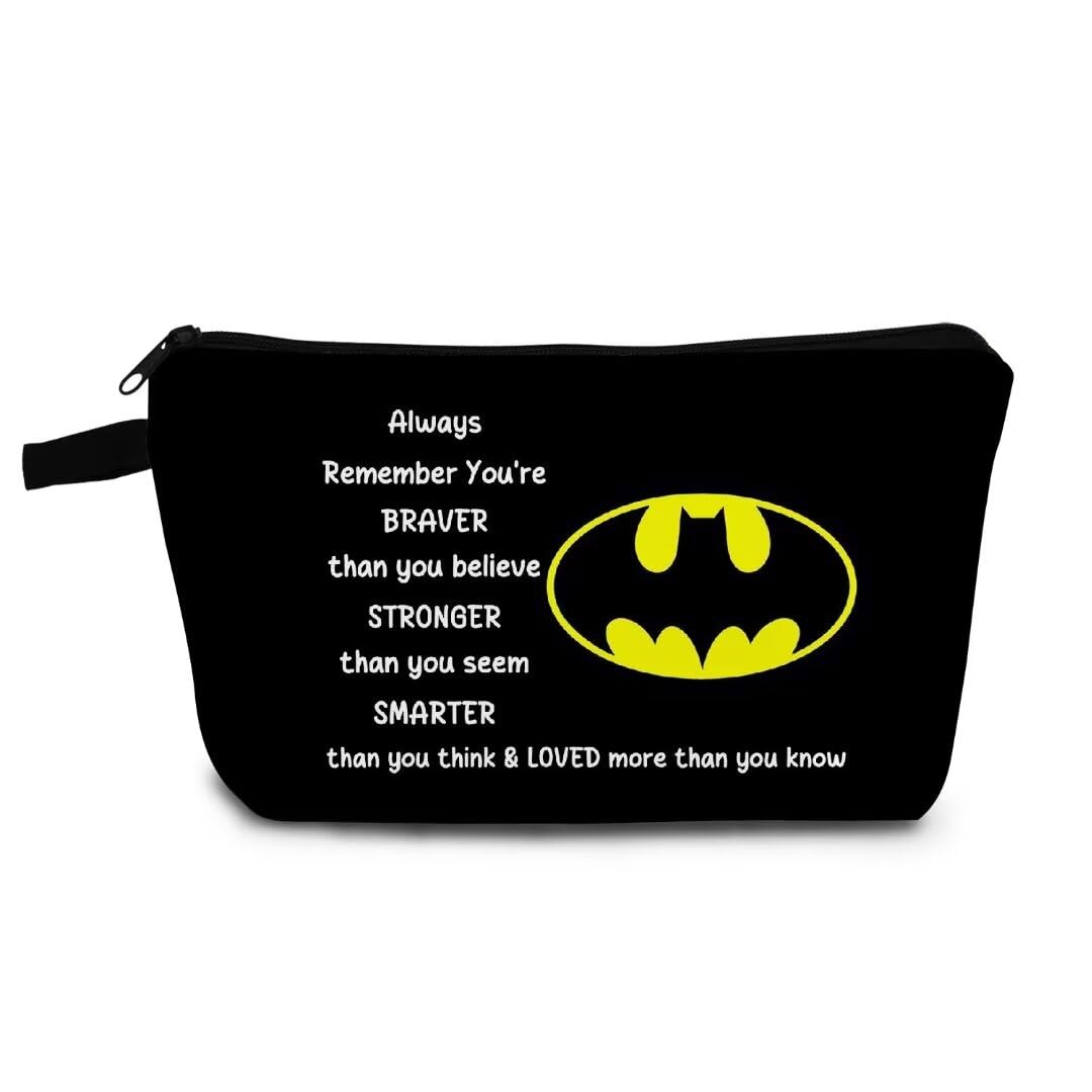 YULUENZE Bat Movie Makeup Bag Bat Classic Logo Gift Black Organizer Bag You Are Stronger Smarter Than You Think Bat Toiletry Zipper Pouch Gift for