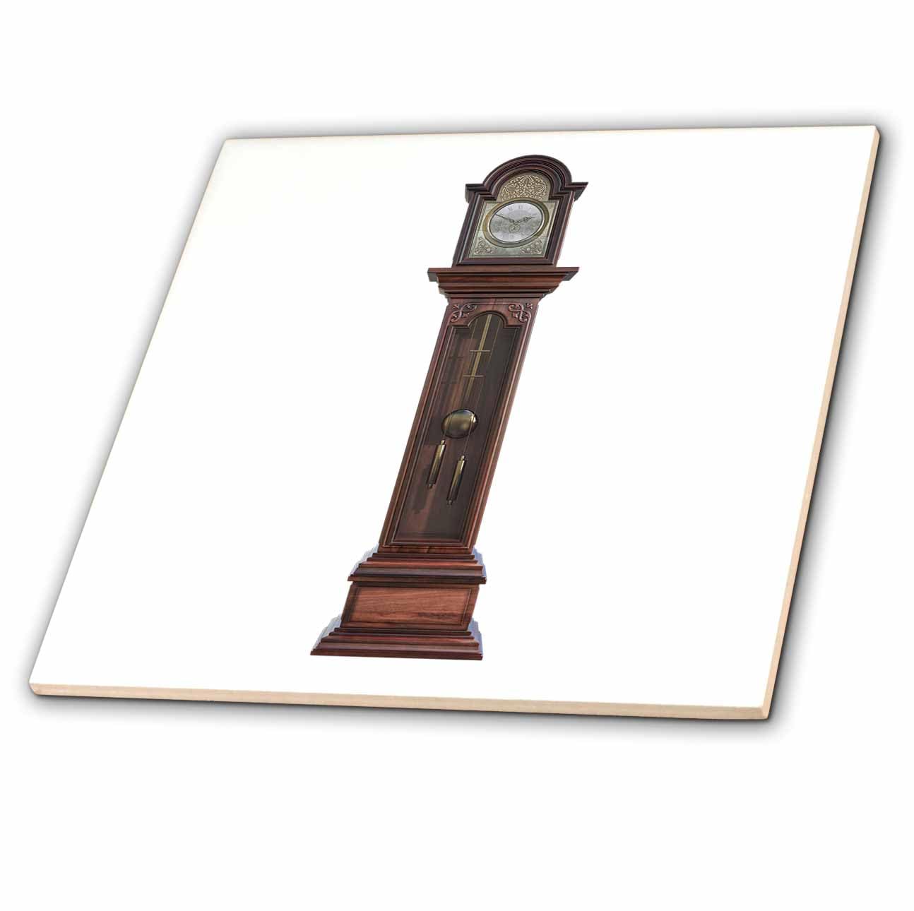 8 Inch Glass Tile - A Cherry Wood Antique Grandfather Clock in Tall Box Form Graphics Antique
