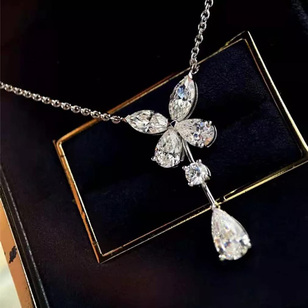 Collar con Colgante de Mariposa de Aniversario de Piedras Preciosas de moissanita de Plata de Ley 925, joyería
