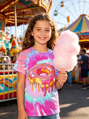 Image of SunFoucs Girls Kids Shirts Size 5-12 Tie Dye Casual Tshirt Short Sleeve Crewneck Tee Top | Short Sleeve Rainbow Tee Top