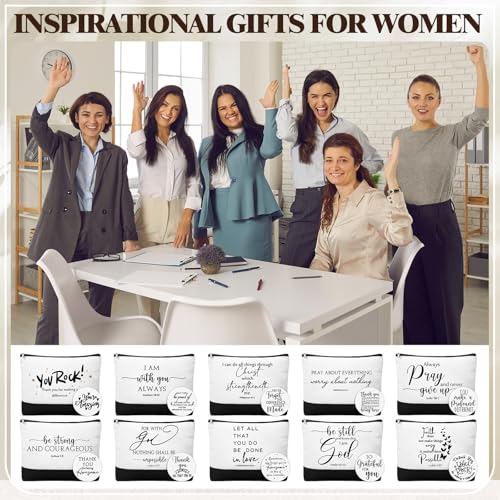 Paterr 20 Pcs Thank You Gift Bulk Employee Appreciation for Women Inspirational Canvas Makeup Bags with Zipper and Mini Compact Mirrors Gift for Girls Teacher Friend Halloween Christmas 6