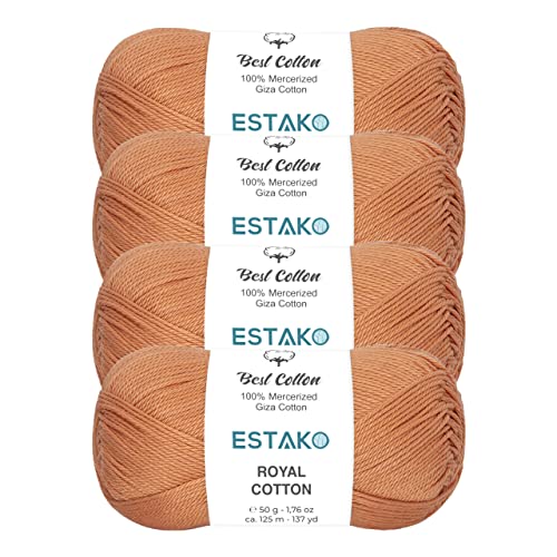Image of Estako Royal Cotton, (4 Skeins Pack) 100% Mercerized Giza Cotton Yarn, Soft, Super Fino for Crochet and Knitting (4 x 1.76 Oz) / (4 x 137 Yrds) (5093)