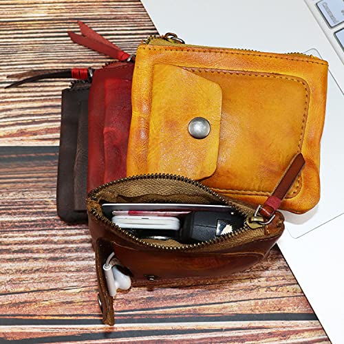 Leather Coin Purse, Wallet Mini Pocket Wallet Zipper Coin Organizer Change Holder Leather Zipper Storage Bag for Men and Women (Dark coffee)2