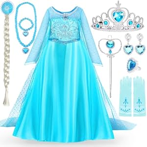 ITMNMNL Disfraz Elsa Disfraz Elsa Niña,Disfraces de Elsa Princesa con Accesorios de Tiara Elsa Vestido de Princesa Elsa Niñas,Princesa Disfraz Elsa para Halloween Cosplay Cumpleaños Carnaval – 110