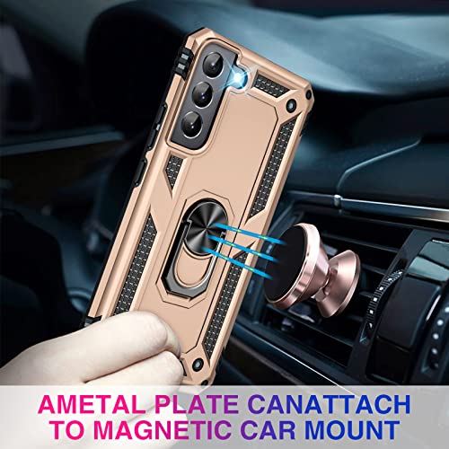 Image of Vaki for Samsung Galaxy S22 5G Case with Built in Screen Protector Military Grade Hard Rugged Cover Heavy Duty Armor Galaxy S22 Phone Cases with Metal Ring Kickstand Shockproof (Gold)