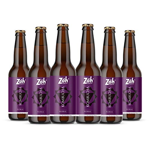 Image of Zoh Probiotics Floral Kombucha | Tea with detoxifying acids, and digestive enzymes. Raw, unfiltered, and unpasteurized with Mother. Made with Real BluePea & Mixed Florals (330 ml, Pack of 6)