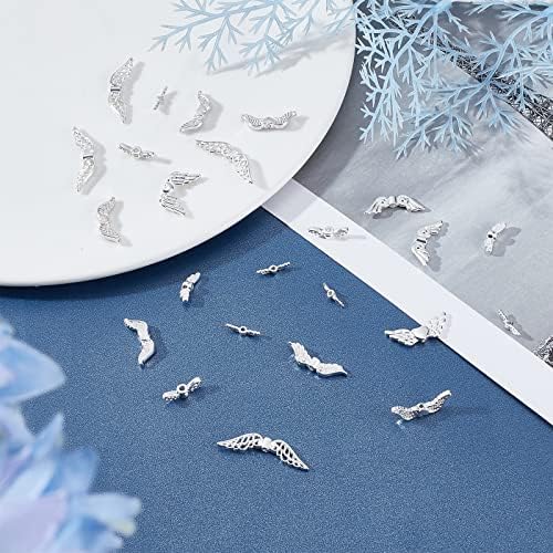 PandaHall Elite 160 pcs 8 Styles Silver Wing Shape Tibetan Style Alloy Beads Charm Spacer Beads for Bracelet Necklace Jewellery DIY Craft Making
