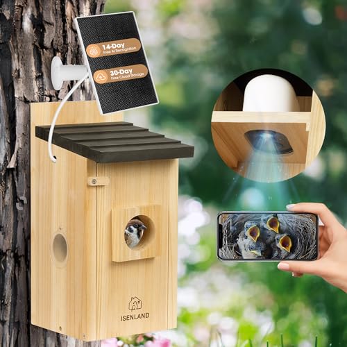 Smart Bird House with AI Identify Camera, 1080P Birdhouse Camera Solar Powered, Bird Houses for Outside Switch to Night Vision Automatically, 2.4G WiFi App to Observe Bird Activities in Real Time