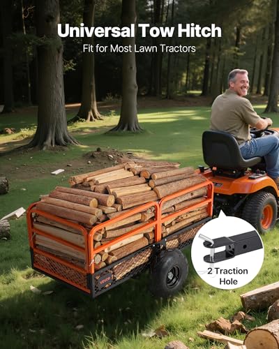 Image of VEVOR 22 Cu.Ft 1600Lbs Steel ATV UTV Trailer Tow Behind Dump Cart, Heavy Duty Pull Behind Utility Dump Trailer for Lawn Mower Trailer Tractor Garden Yard with Removable Rear Panel