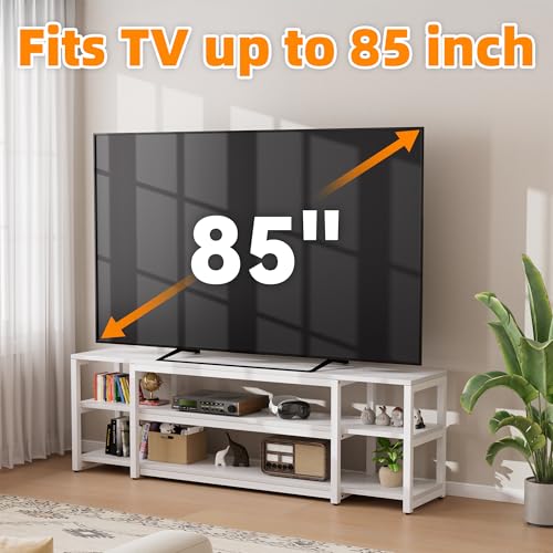 Image of Aquzee White TV Stand for up to 85inch, Entertainment Center for 70 75 80 85 inch TV, 75.2 inch Wide Wood Television Console Table for Living Room Bedroom Gaming Room