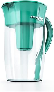EcoFilter 10 Cup Filtered Pitcher by ZeroWater, No Plastic Shell, Reduces Chlorine Smell and Taste, Clear and Green