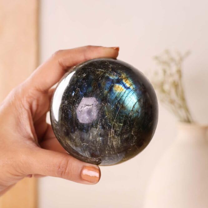 Image of Shubhanjali Labradorite Crystal Sphere Ball 250-300 GMS | Natural Polished Gemstone Sphere for Meditation, Reiki Practice, Feng Shui & Vastu Decor | Decorative Crystal Ball for Home & Office