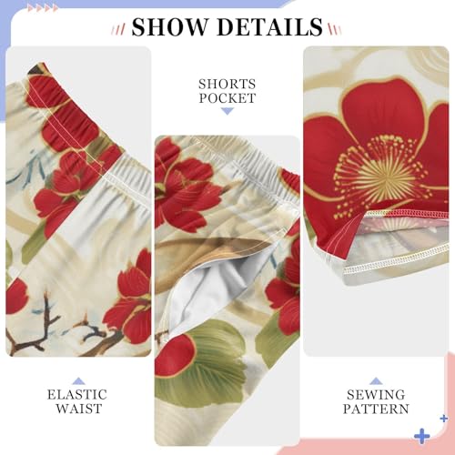 Plum Tree Print Boys Long Pants Soft Trousers Elastic Waist Kids Lounge Bottoms with Pockets S-XL4