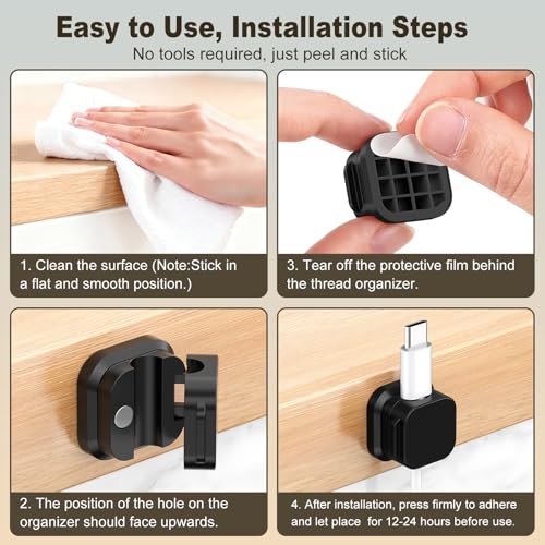 Image of 10 Pack Magnetic Cable Clips, [No-Residue] Adhesive Cable Holder, Wire Organizer Keeper for Nightstand, Desk, Home or Office (Black)