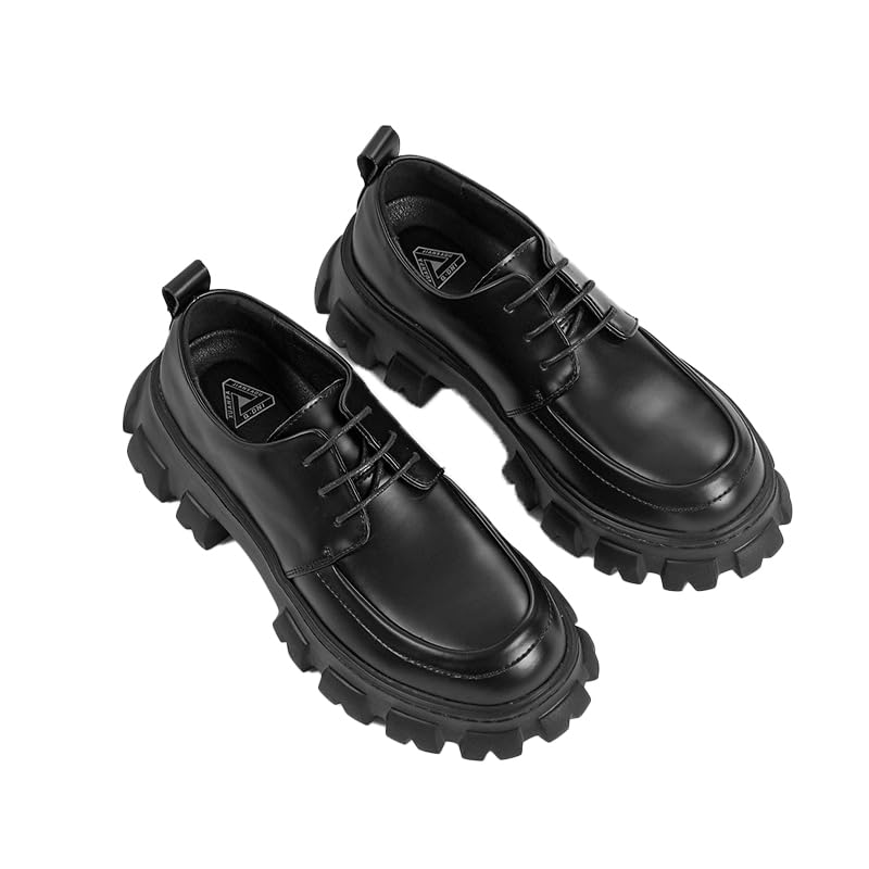 Men's Leather Round Toe Platform Heighten Oxfords Fashion Lace Up Thick Cushioned Comfortable Lug Sole Non Slip Dress Loafers for Business Party Wedding