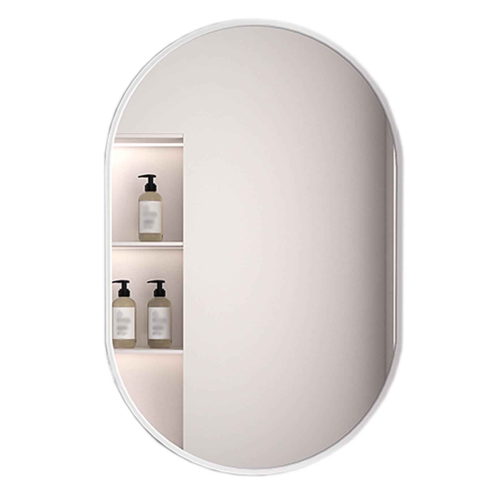 FGXHHS Oval Mirror Makeup with Metal Framed Vertical and Horizontal Hanging for Entryway Bedroom Bathroom Living Room(White,60x90 cm)