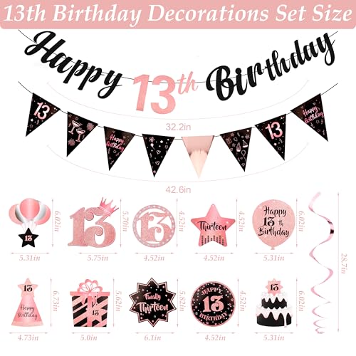 Image of 13th Birthday Decorations for Girls Rose Gold Pre Assembled Birthday Decoration Set Happy 13th Birthday Banner 13 Year Old Girl Birthday Party Supplies