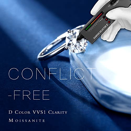 MOOSEA North Star Moissanite Engagement Ring, 1.5ct Round D Color VVS1 Clarity Lab Created Moissanite, 14K White Gold Vermeil Compass Setting, Modern Style, White Gold, Female, Engagement Ring3