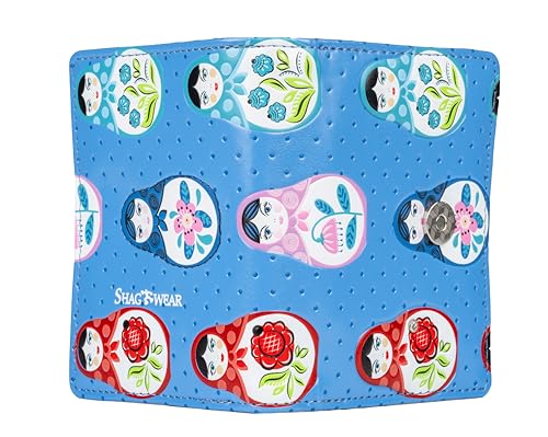 Shag Wear Women's Premium Vegan Clutch Cardholder Wallet Zipper Purse Matryoshka, Blue2