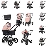 Lorelli 3in1 Kinderwagen Boston bis 22kg Autositz Babywanne Sportsitz Mückennetz, Farbe:rosa