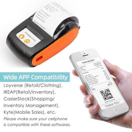 Image of Portable Receipt Printer 58mm Mini Thermal Printing Wireless BT USB Mobile Printer with 2 Inch Thermal Paper Roll Compatible with Android /iOS /System for Small Business Restaurant Retail Store