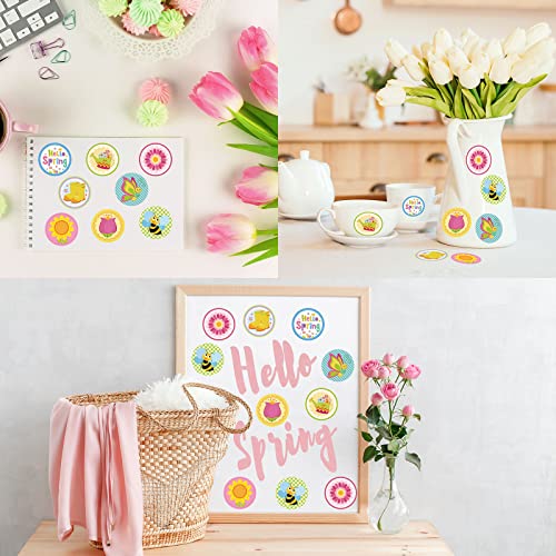 Whaline 1000Pcs Spring Stickers Spring Flower Butterfly Bee Round Decal Stickers 8 Design Cute Cartoon Label Stickers Adhesive Sealing Labels For Envelopes Baking Bag Party Favor Birthday Supplies #TOP6