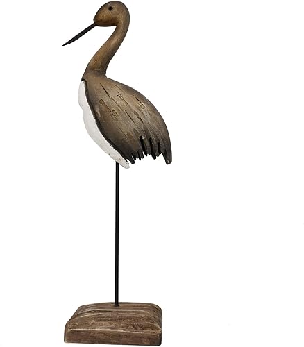 Linfevisi Crane Decor - Estatua de escultura náutica de aves marinas de madera maciza, decoración de mesa costera, figuras de pájaros grandes, de
