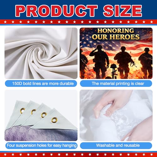 Image of BlissYard Patriotic Banner 71x43 Inches 4th of July Decorations Honoring Our Heroes Memorial Day Backdrop Veterans Day Banner American Flag Military Tribute Banner Patriotic Decorations for Indoor Outdoor Home Yard Party Supplies
