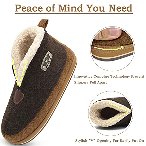 Kuailu House Slippers For Men,Memory Foam Slipper Boots With Arch Support Comfort Closed Toe Pull On Bedroom House Shoes For Men Warm Plush Fleece Lining Rubber Sole,Brown Size 11 #TOP2