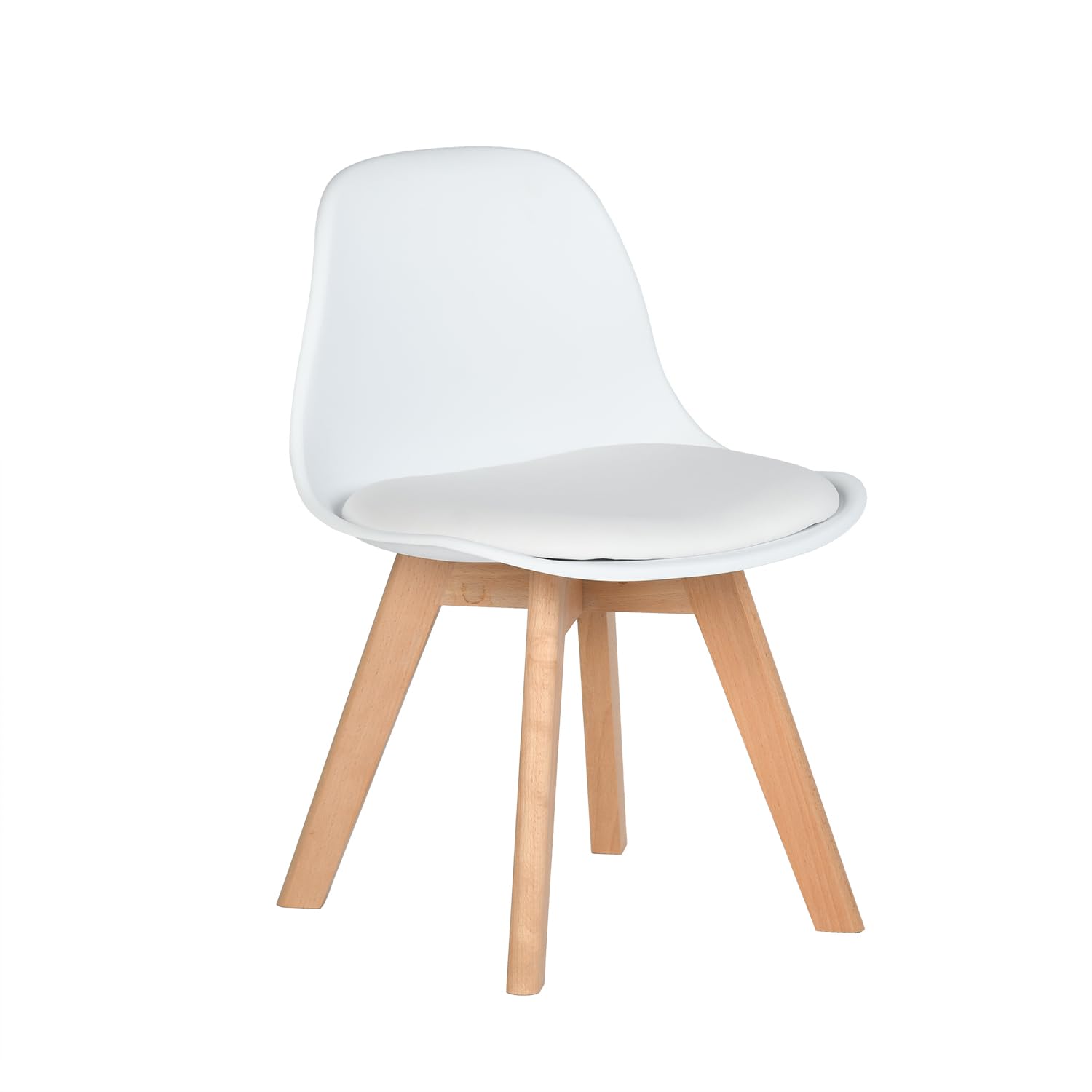 LuxNook Set van 2 kinderstoelen met houten poten, stabiele kinderstoelen met rugleuning voor kinderkamer, 1-6 jaar, PP PU (wit