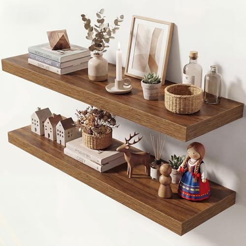 Image of Dreamland 40 Inches Floating Shelves for Wall, 9.3 inch Deep Long Floating Shelves Set of 2, Large Display & Storage Shelf, Wall Shelf for Bathroom Bedroom Living Room Kitchen Office, Walnut