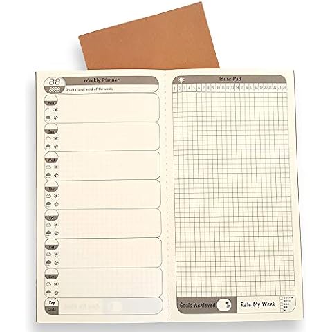 2 Pack Calendar to-Do List Weekly Planner Refill Insert for Standard Traveller's Notebook Leather Journal - 21x11cm Ideal Weekly Diary Notebook Cover
