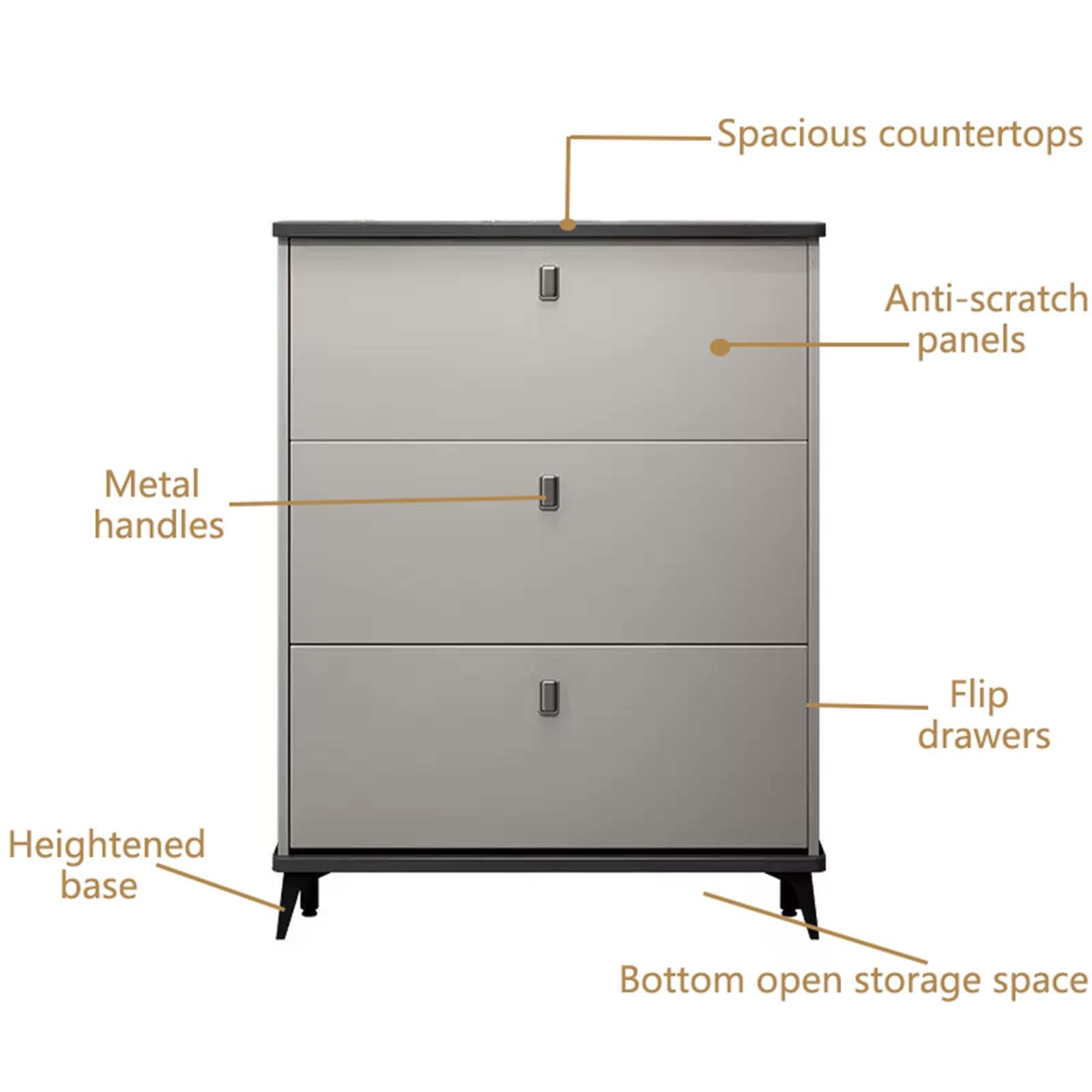 Scarpiera Stretta A Scomparsa Con 3 Cassetti Ribaltabili – In Metallo Bianco – Per Ingresso E Corridoio – 107x89x13 Cm - 2