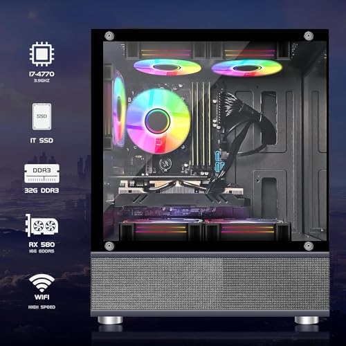Image of STGAubron Gaming PC Computer Desktop, Radeon RX 580 16G, Intel Core i7 up to 3.9G, 32G RAM, 1T SSD, 600M WiFi, BT 5.0, RGB Fan x5, Windows 11 Home