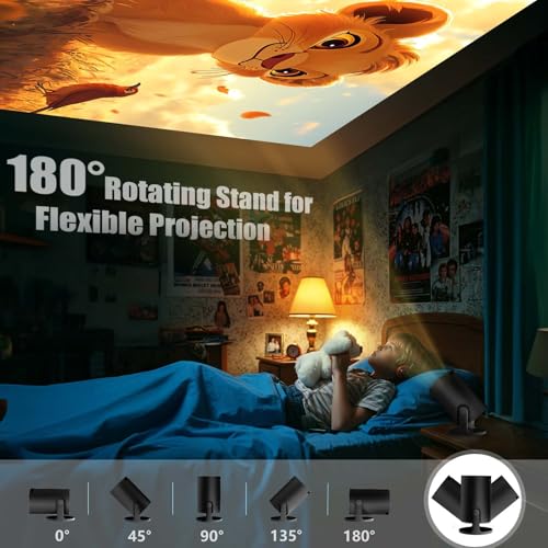 [Apps integrate] Proiettore Portatile, AKIYO 2025 Upgraded O2 Proiettore Supporta 4K 1080P Auto Keystone WiFi 6 BT5.4, Rotabile 180°, Dual Control Compatibile con HDMI/USB/Phone/Laptop/PS5, Nero