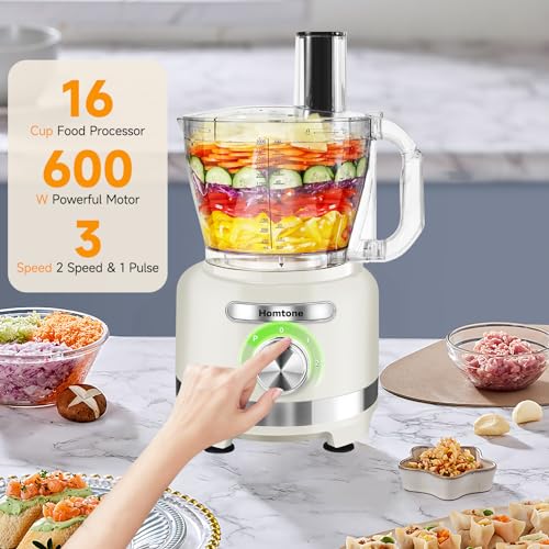 Homtone-16-Cup-Food-Processor-French-Fry-Cutter-Food-Processors-9-Functions-7-Blades-for-Shredding-Slicing-Doughing-Emulsfying-and-Meat-Vegetable-Chopping-for-Home-Use-3-Speeds-600W-Beige