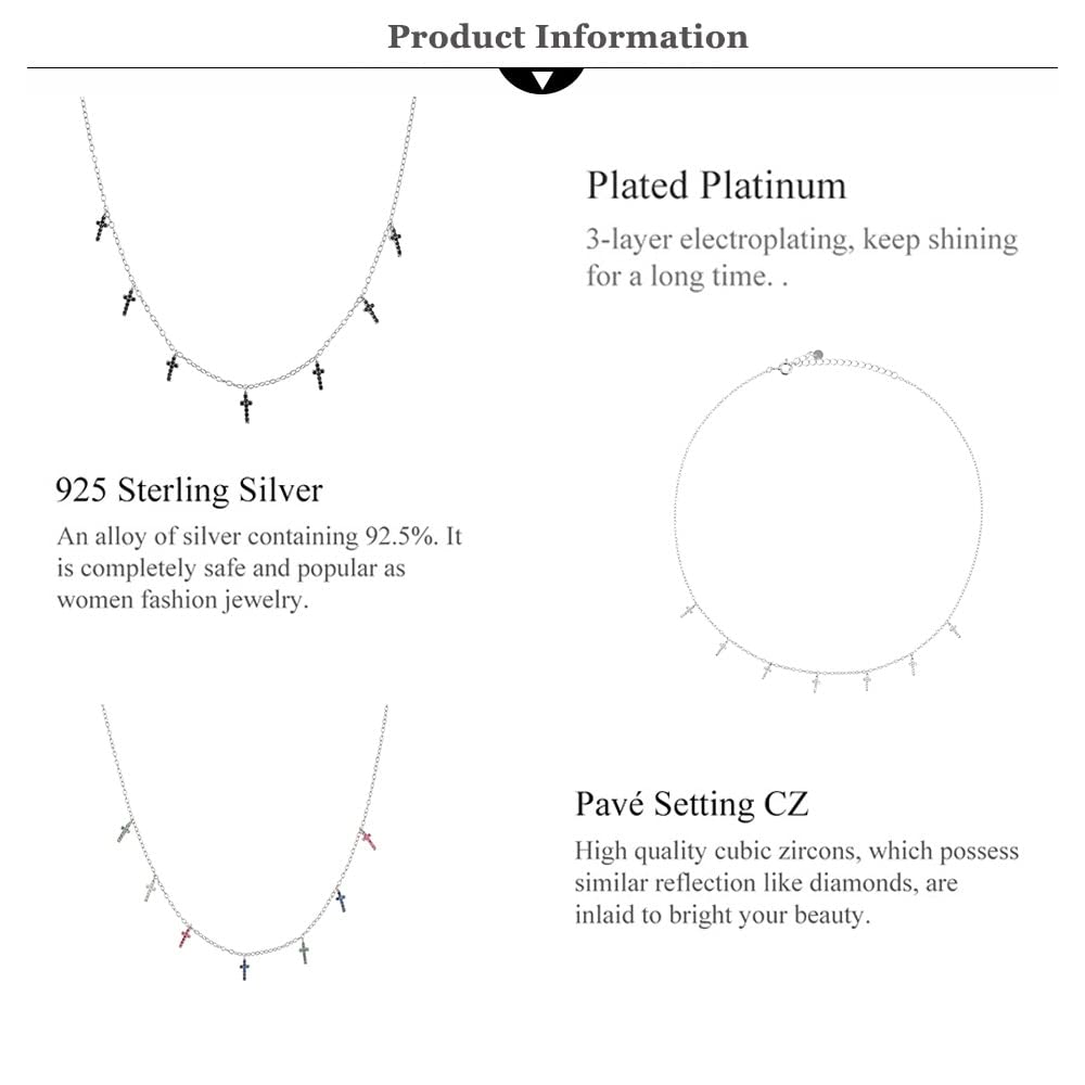 Collana girocollo lunga con ciondolo a forma di croce in argento sterling 925. Accessori per gioielli di punk rock. Regalo di nozze