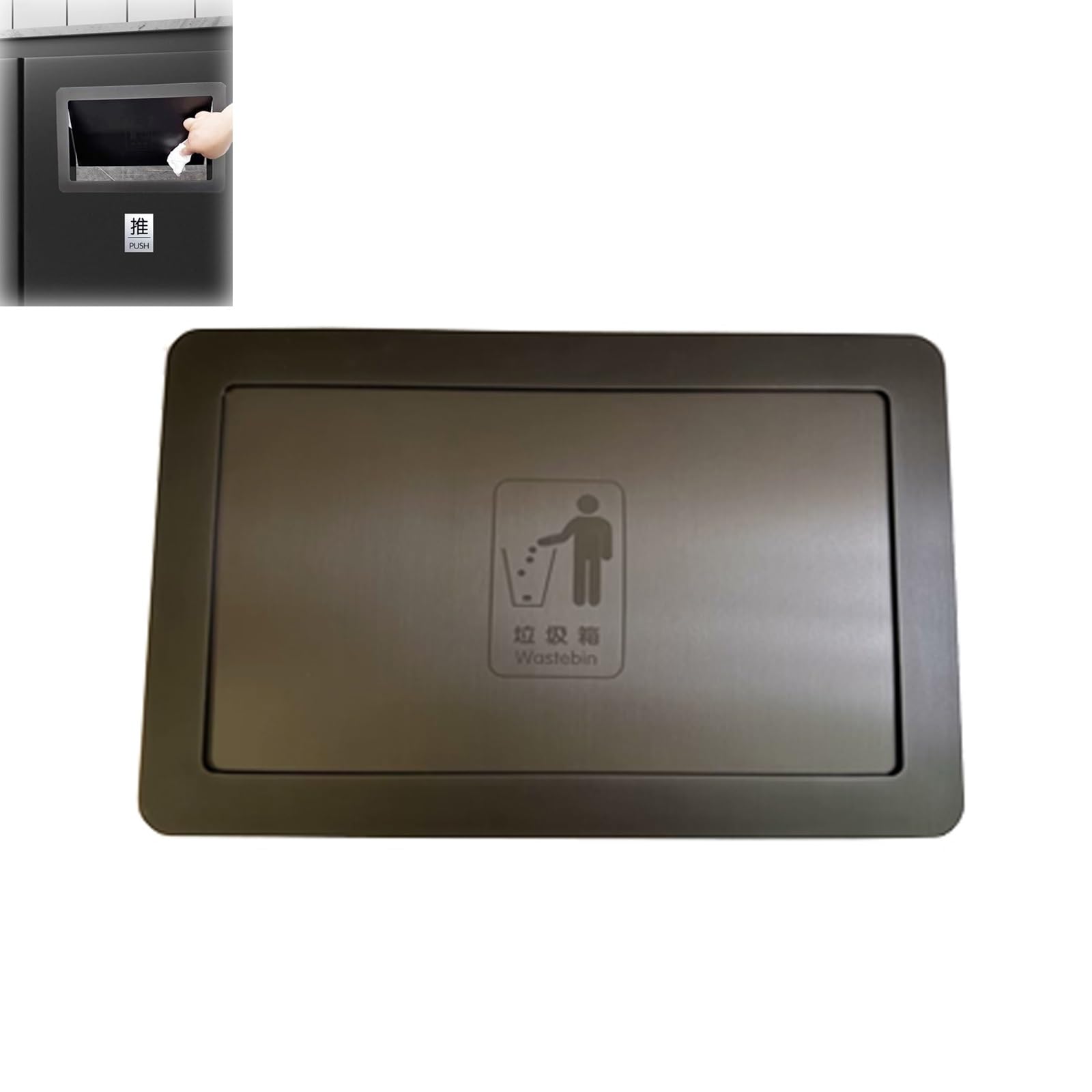 Trash Can Top Bins, Stainless Steel Side Opening Litter Trash Bin Lid Replacement Flip Cover Multicolor(Black)