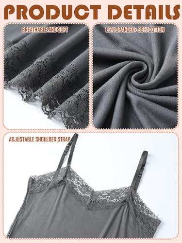 Image of SATINIOR 3 Pcs Women Long Camisoles Lace Tank Tops Neck Cami Adjustable Spaghetti Strap Trim Lace Tank Top for Women Wearing